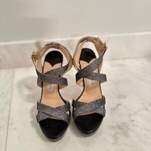 Jimmy Choo Metallic Grey Glitter Vamp Platform Sandals